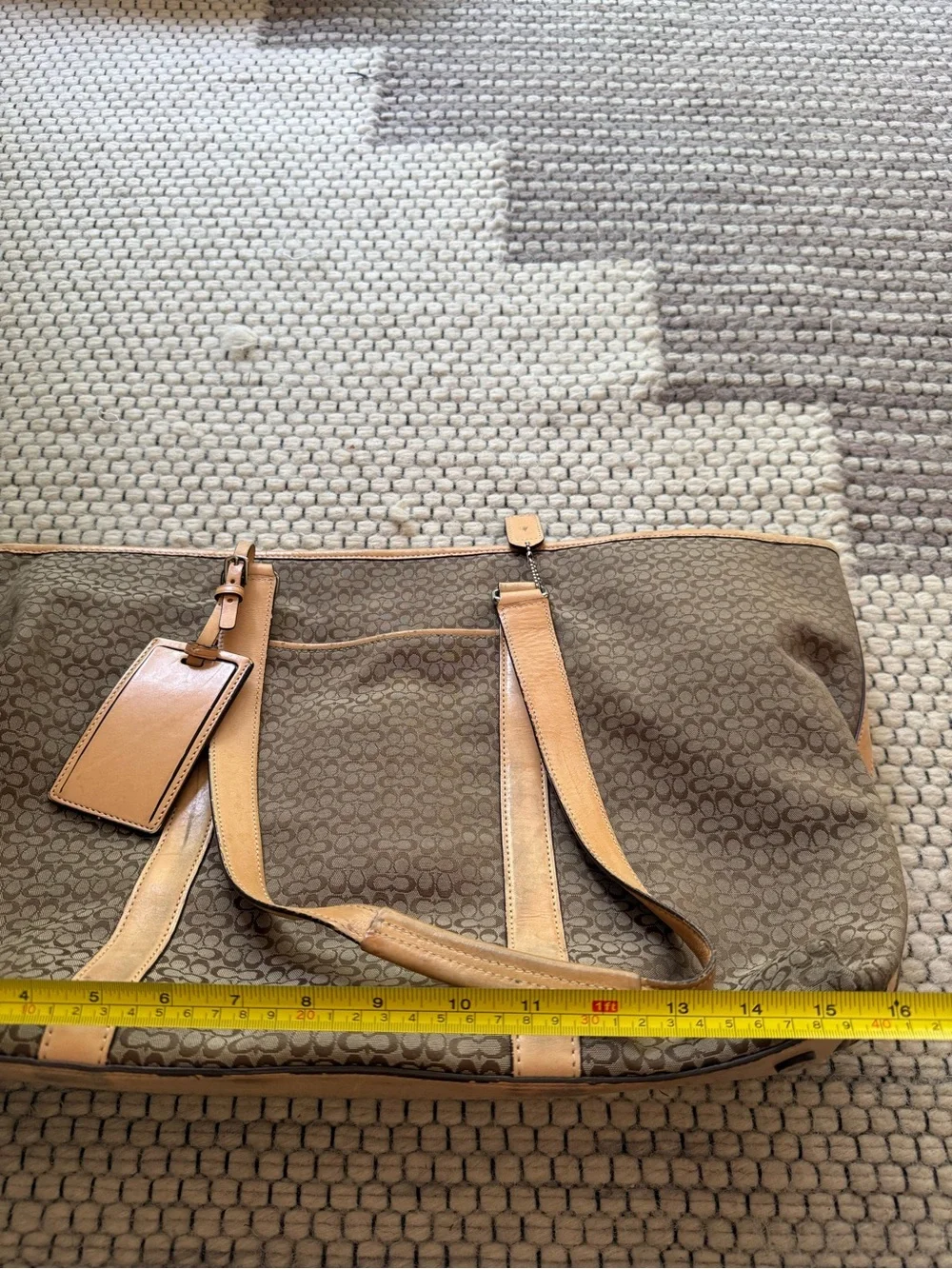 Coach Brown Signature Canvas Duffel with Tan Leather Trim